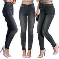 brand new womens juniors ripped high waist long pants jeans butt lift button slim fit skinny denim pants with ripped holes