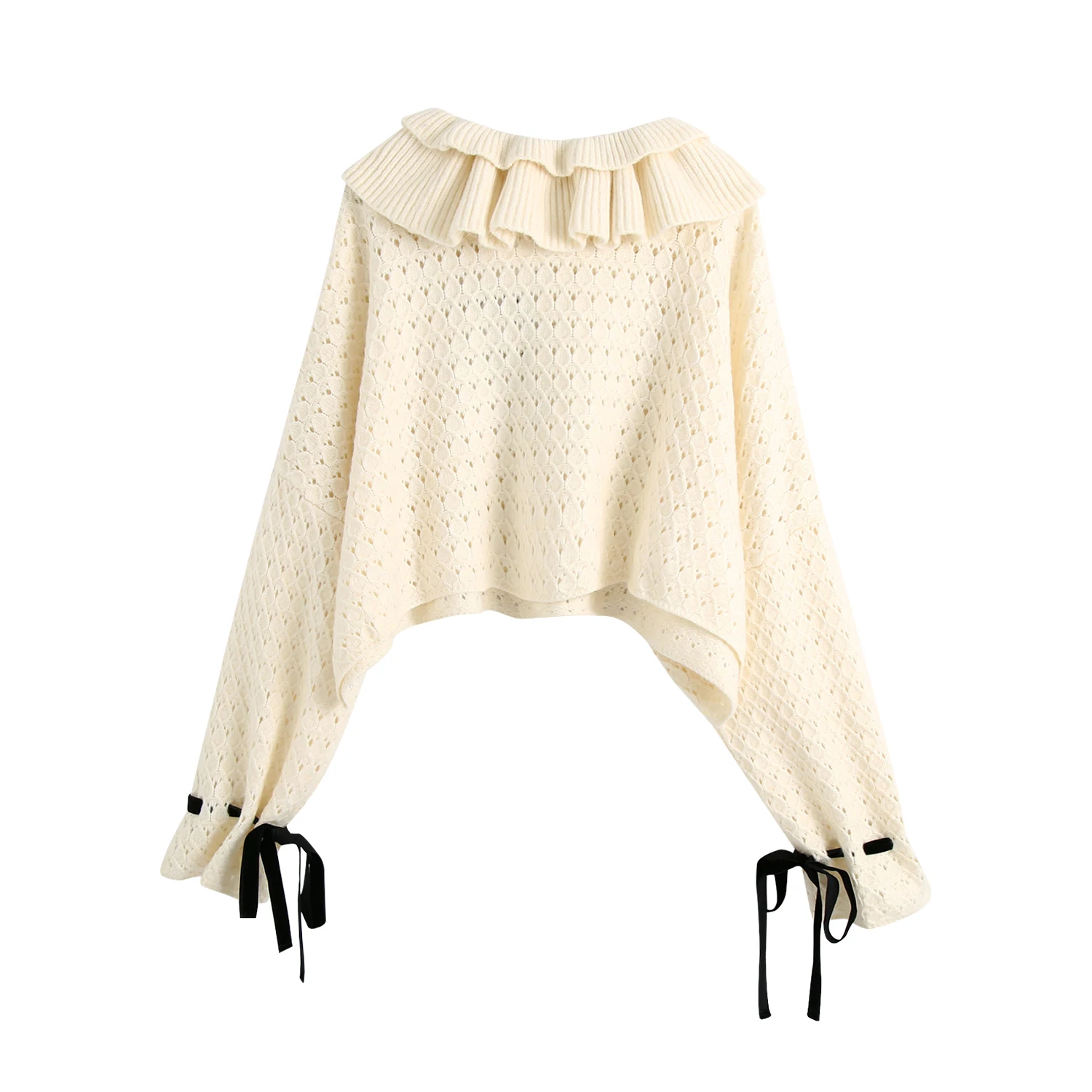 

Vintage Women's Sweater Female 2020 Bows and Woman Sweaters Long Sleeve With Ruffle Trims Tops Elegant Ladies Fashion Clothing