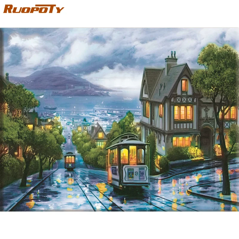 

RUOPOTY Paint By Number City Hand Painted Painting Art Drawing On Canvas Gift DIY Pictures By Numbers Bus Kits Home Decor Art Gi