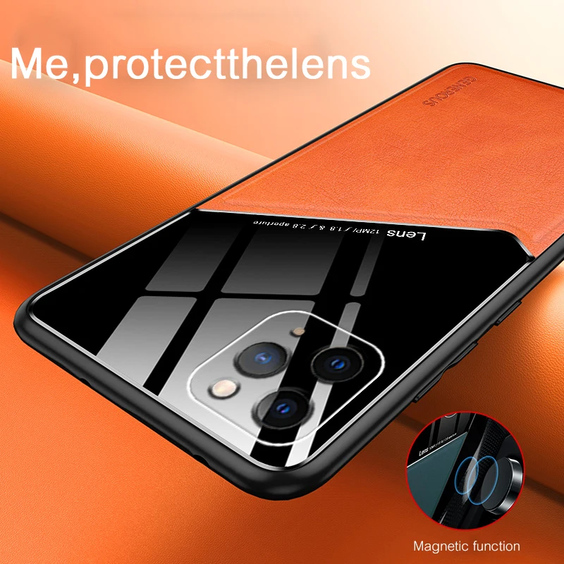 Case For iPhone 14 Pro Max11 Pro X Xs 12 Mini Pro Max Luxury Leather Camera Lens Cover For iPhone 13 8 7 6 6S Plus Car Magnet