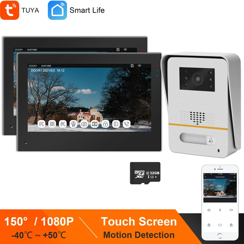 Видеодомофон для виллы с Wi Fi 2 монитора сенсорный экран 1080P 150 °|Видеодомофон| |