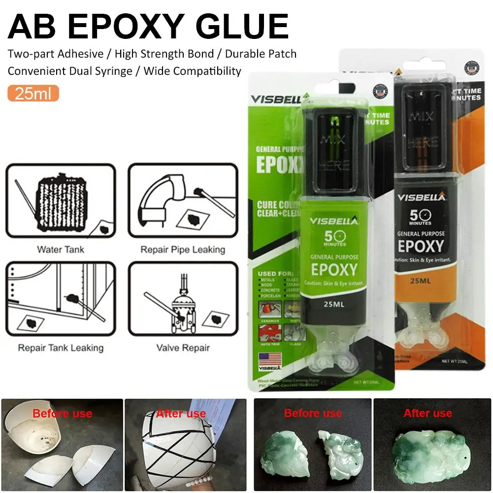 Автомобильный шприц эпоксидный клей AB Клей жидкий Эпоксид 25 мл Широкая