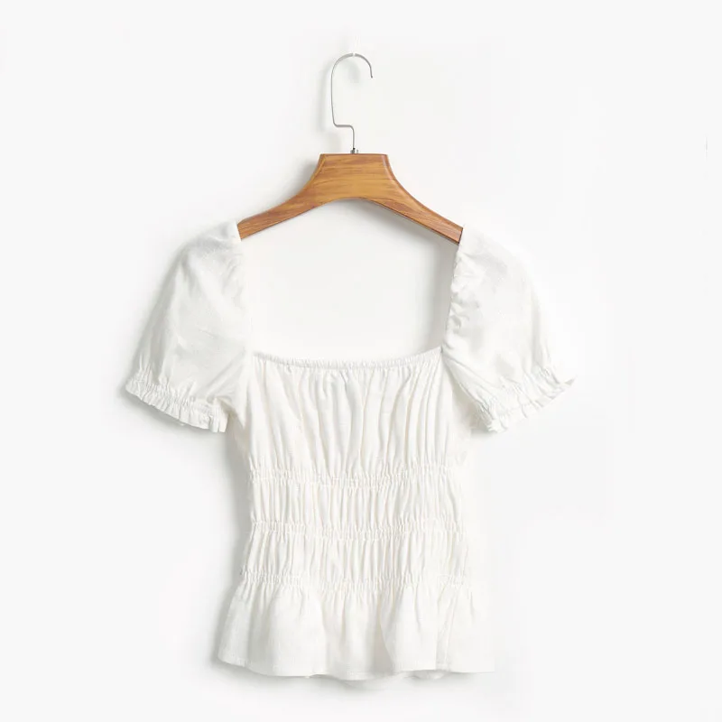 

Summer female short-sleeved shirt casual solid color square collar shirt Slim