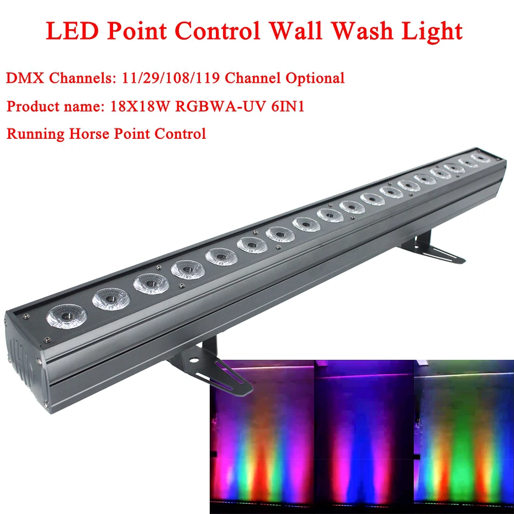 

NEW 18x18w RGBWA+UV 6In1 LED Indoor Led Wall Washer Light Running Horse Point Control DMX512 Good Effect Disco Party DJ Equipmen