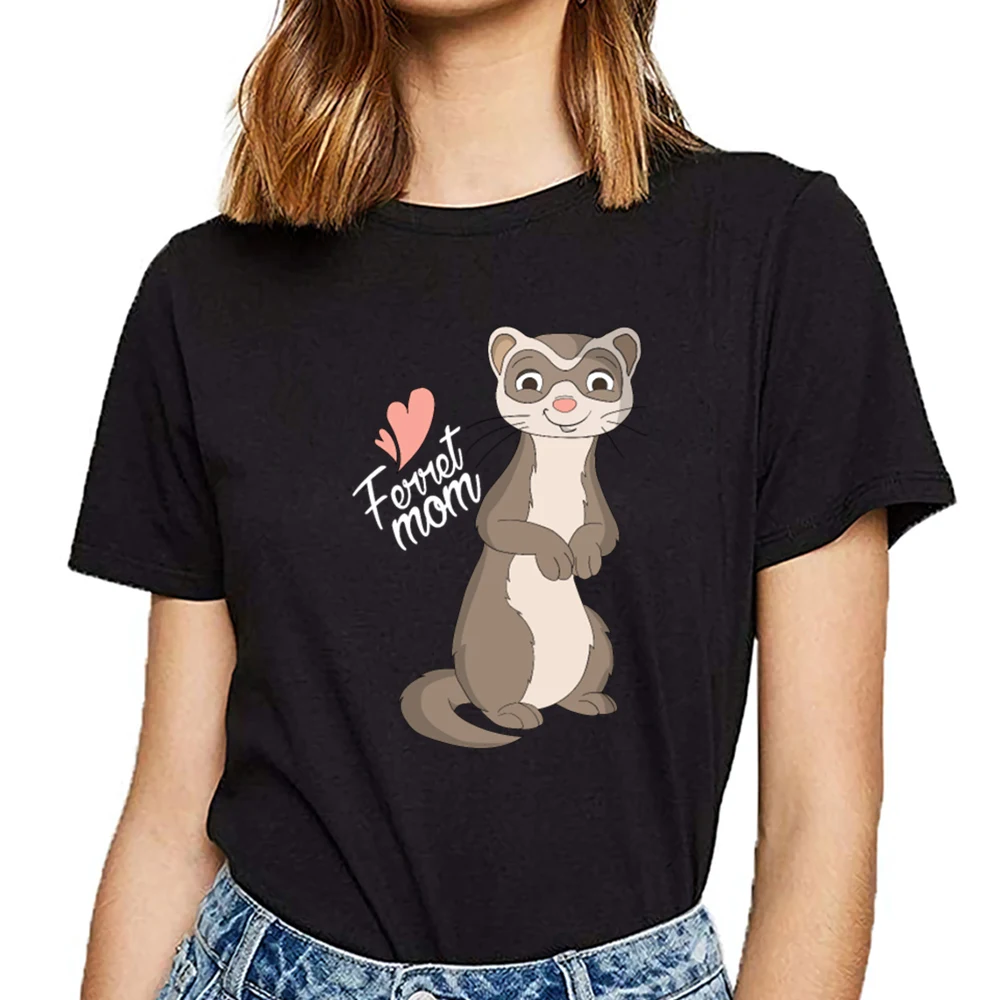 

Tops T Shirt Women cute ferret pet owner animal Humor White Short Female Tshirt