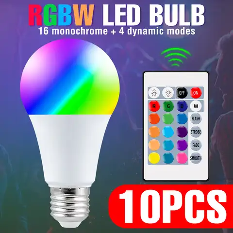 10 шт. 220 В RGB светильник E27 светодиодная лампа умная лампа 5 Вт 10 Вт 15 Вт Светодиодная лампа 110 В цветная лампа волшебная лампа с ИК-пультом дист...