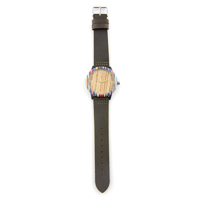 Dropshipping Casual Dress Fashion Women Water Proof Black Alloy Case Brown Strap Female Ladies Zebra Wood Wrist Watch