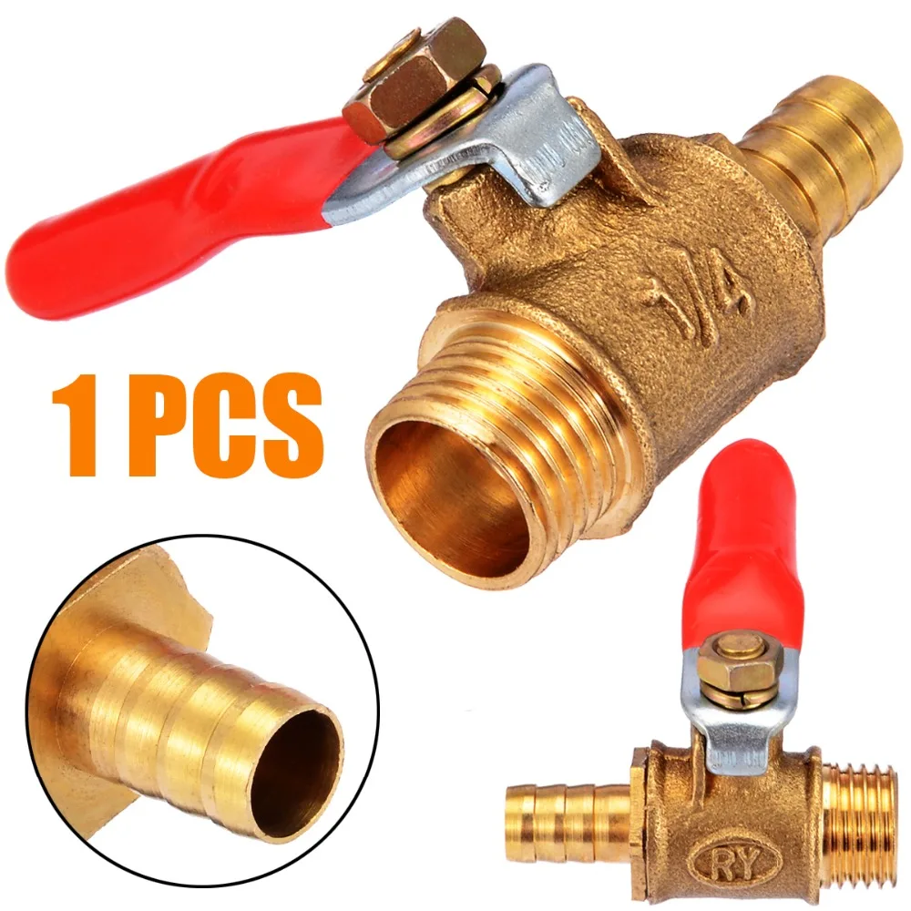 

1/4'' PT Male 13mm-8mm Threaded Ball Valve Barb Hose Red Lever Handle Brass Connector Joint Copper Pipe Fitting Coupler Adapter