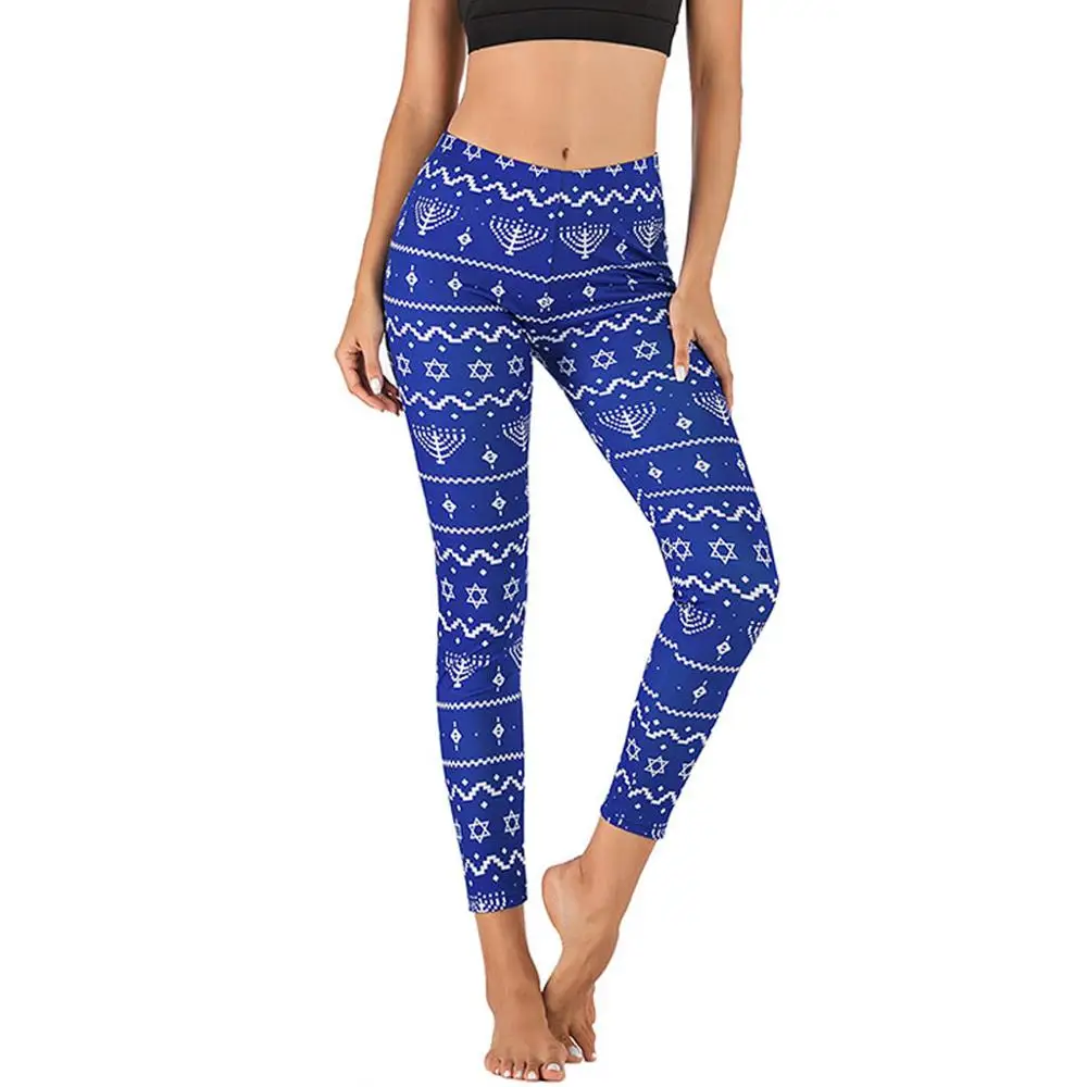 Модные женские штаны с принтом рождественского оленя обтягивающие спортивные