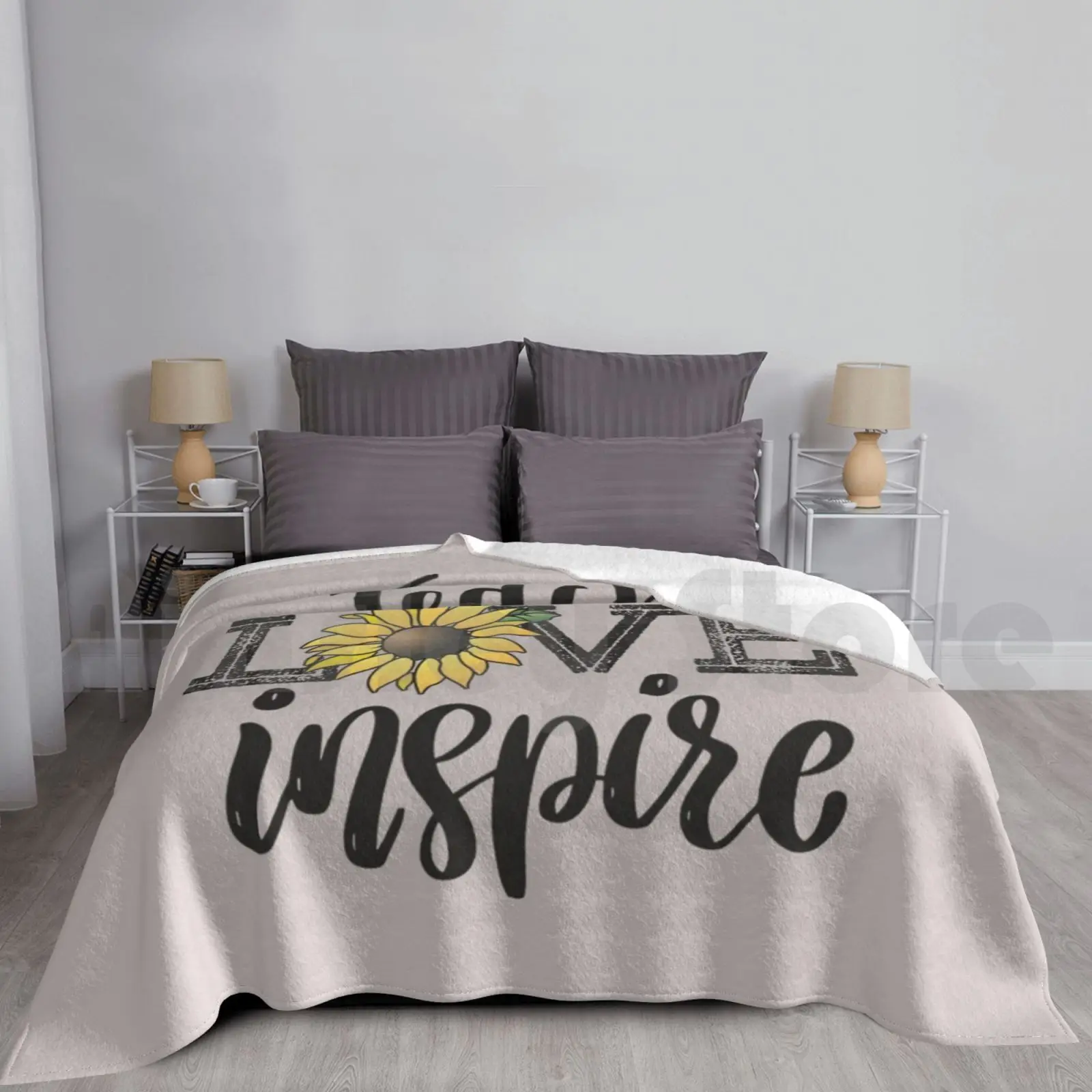

Teach Love Inspire Sunflower Teacher Inspirational Quotes Cute Lettering Blanket Fashion Custom 2845 Tech
