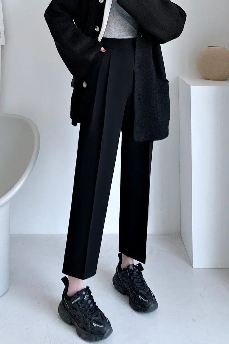 

2021 Summer Women Fashion Elegant Solid High Waist Ankle-length Pants Casual Loose Straight Button Harem Pants