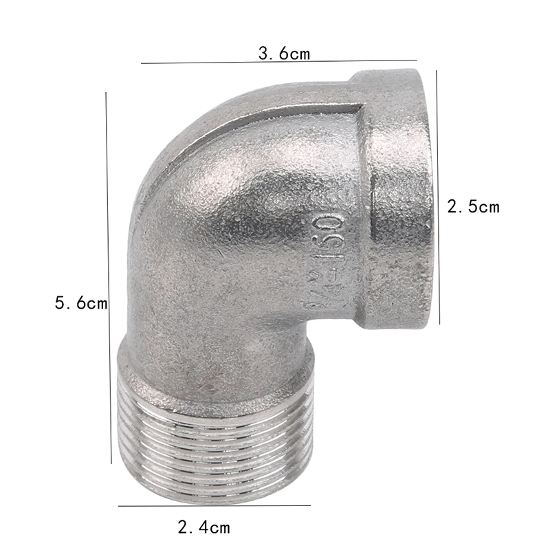 Угловой фитинг для труб из нержавеющей стали с внутренней и наружной резьбой
