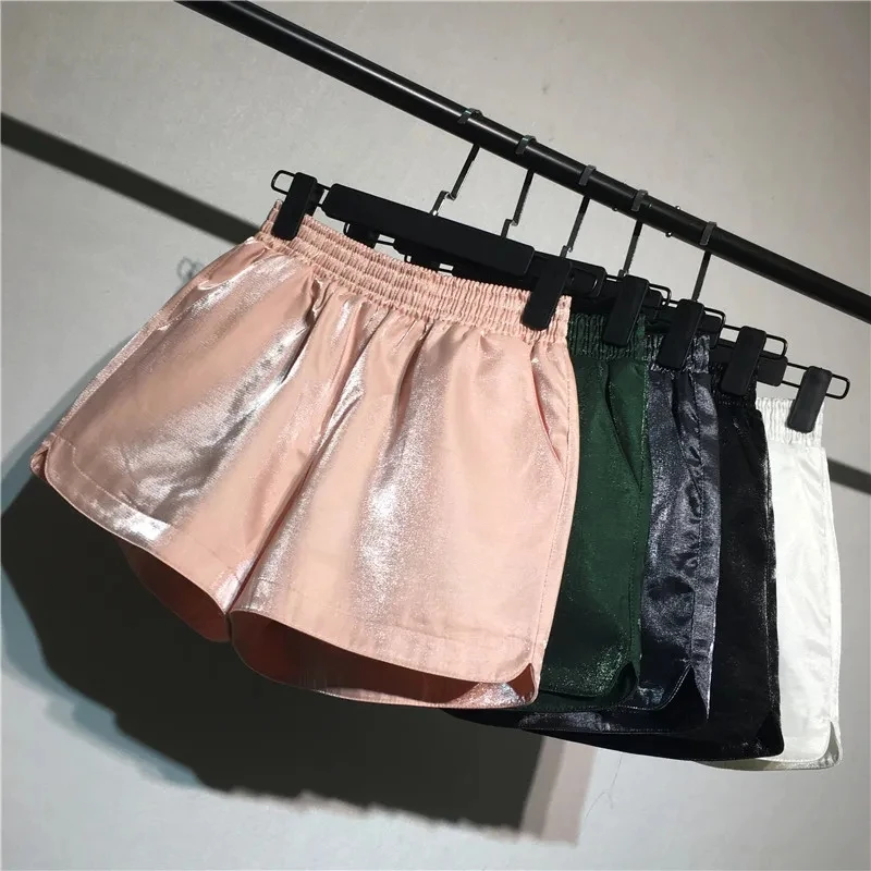 

8-Colors Fashion Bright High Waisted Shorts Women Summer Casual Baggy Elastic Waist Sweat Shorts Basic Wide Leg Short Pants Pink