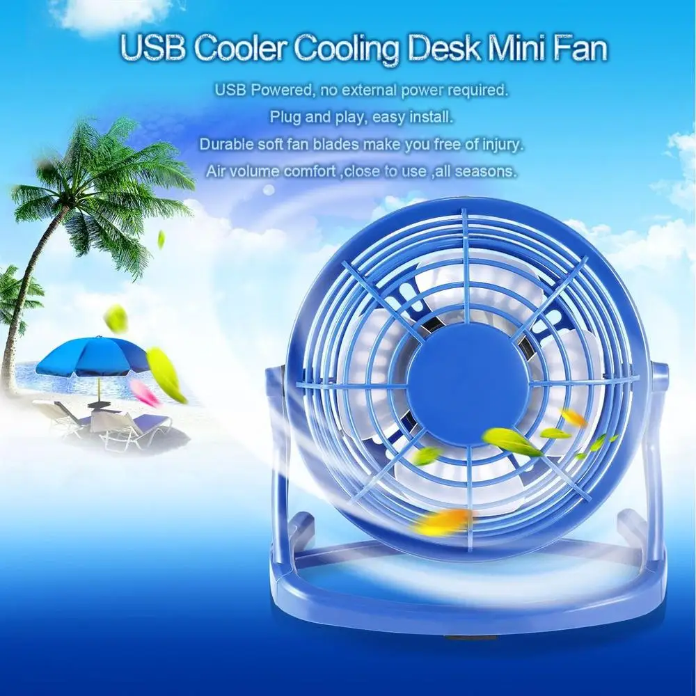 

Portable DC 5V Small Desk USB 4 Blades Cooler Cooling Fan USB Mini Fans Operation Super Mute Silent PC / Laptop / Notebook