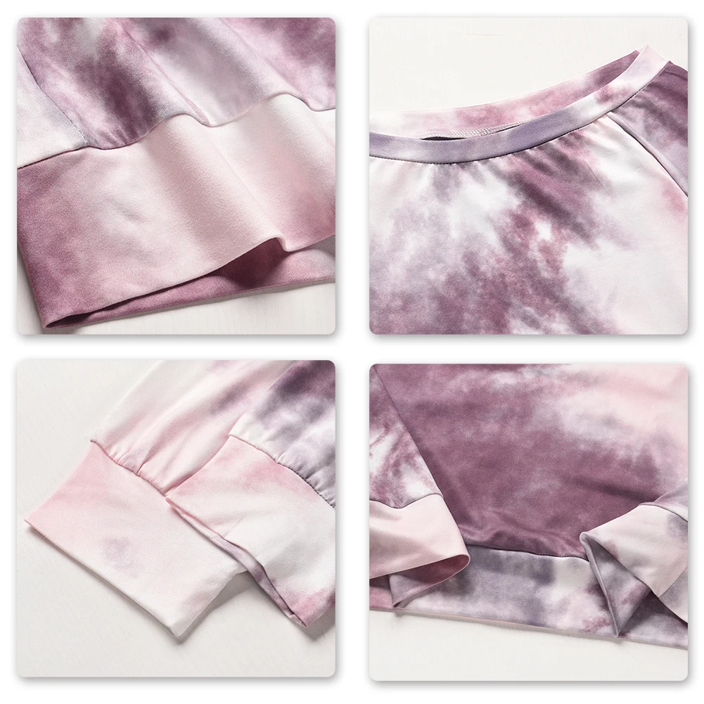 

Women's Pyjama Sets Round Neck Print Tie Dye Casual Female Nightwear Long Sleeve Shirt Pant Ladies Home Soft Clothes