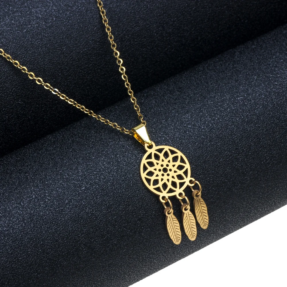 

Olingart Stainless Steel 30MM "Dreamcatcher" Pendant Chain Link Necklace Collar For Woman Gold Color Necklace Jewelry Gift