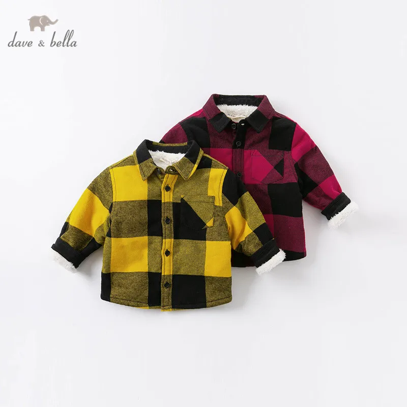 

DB16145 dave bella winter baby boys plaid padded shirts infant toddler tops children high quality clothes