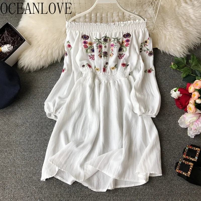 OCEANLOVE женское платье с открытыми плечами и цветочной вышивкой сексуальные платья