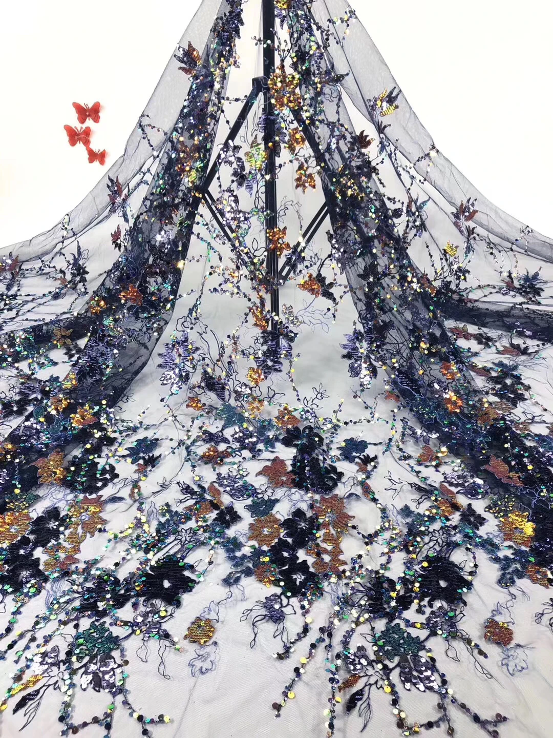 

Sequin lace fabric Nigeria lace fabric 2020 high quality lace wedding dress African tulle lace fabric D3632