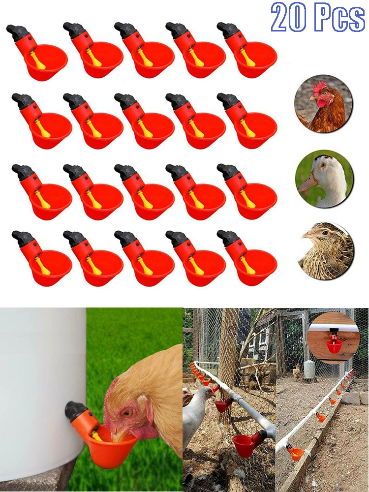 

20 Pcs Poultry Water Drinking Cups Automatic Plastic Drinker for Chicken Hen Quail Fowl Bird Animal Feeders Farm Coop Feed