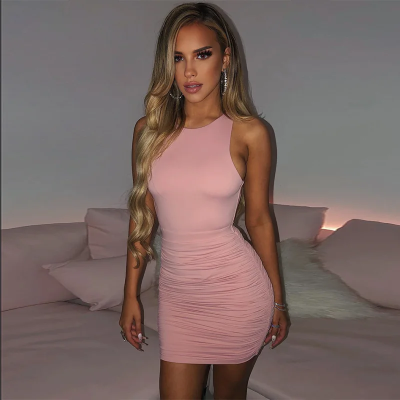 

Backless Bandage Dress 2021 Summer Women New Sexy Round Neck Sleeveless Elastic Club Celebrity Bodycon Mini Party Dress Vestidos