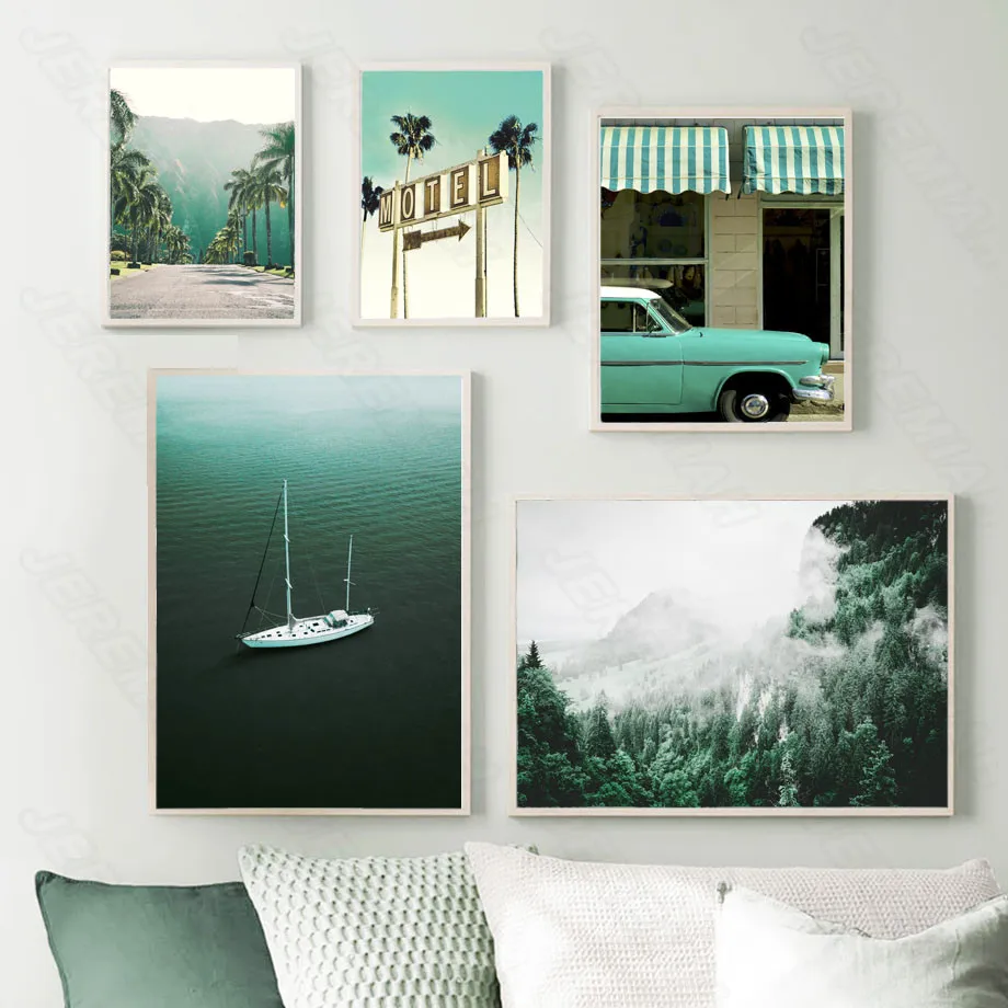 

Green Sea Landscape Poster Nordic Style Wall Waterproof Ointa Canvas Art Painting Modern Living Room Bedroom Decoration