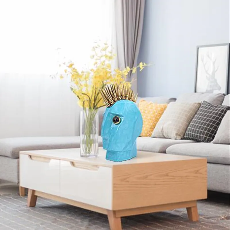

Home Decoration Accessories Abstract Blue Silver Punk Head Figurine Living Room Ornament Decor Birthday Gift X5723