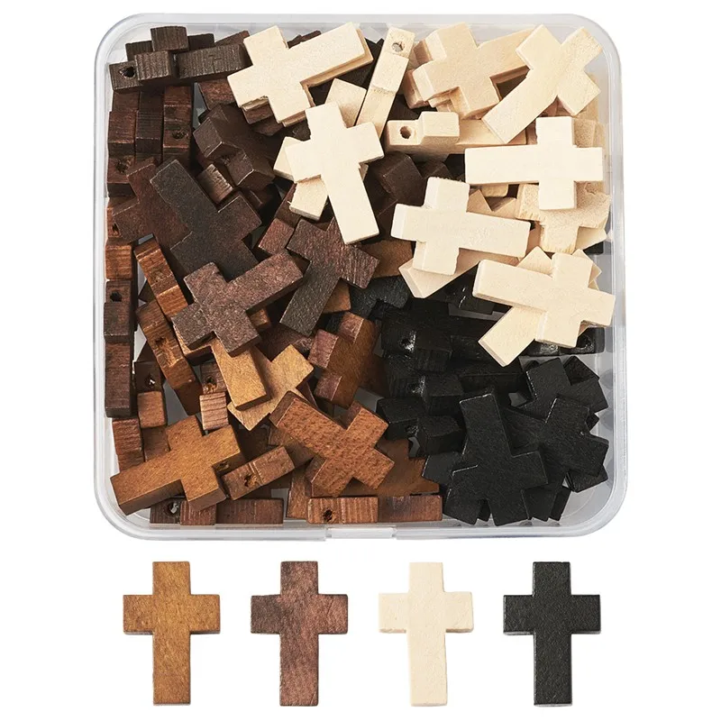

100pcs/box Mixed Color Cross Shape Dyed Wooden Pendants Charms for Jewelry Making DIY Bracelet Necklace