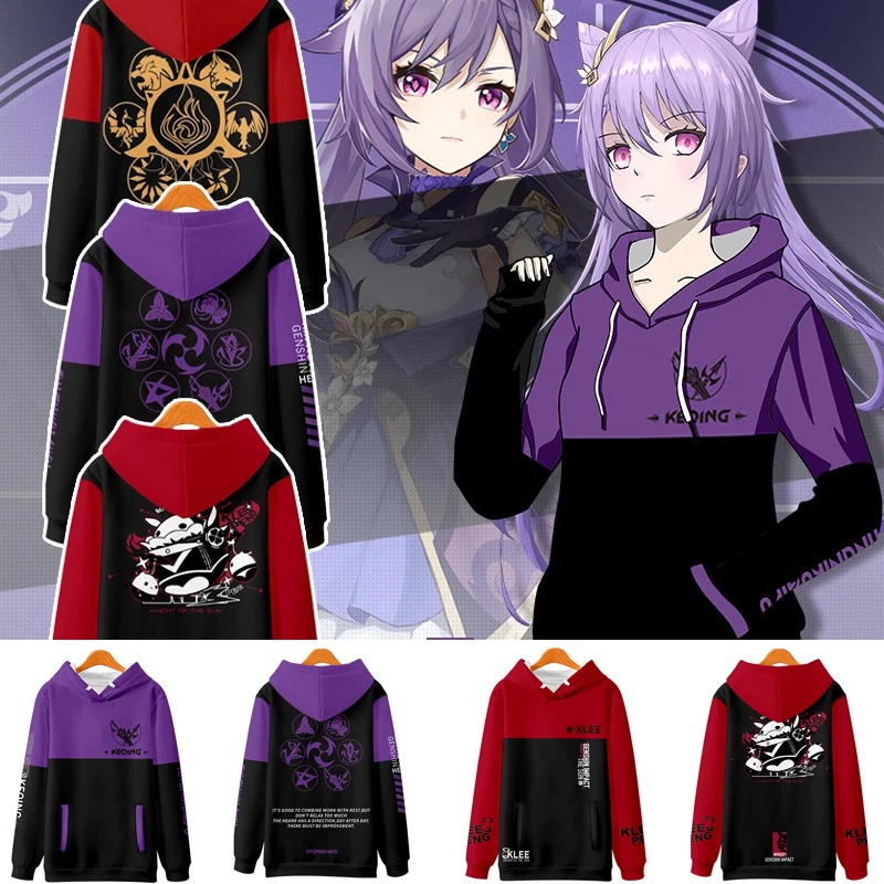 

Anime Genshin Impact Keqing Fischl Hooded Sweatshirt Coat Loose Autumn New Men Women Student Harajuku Zipper Jacket Tops Cosplay