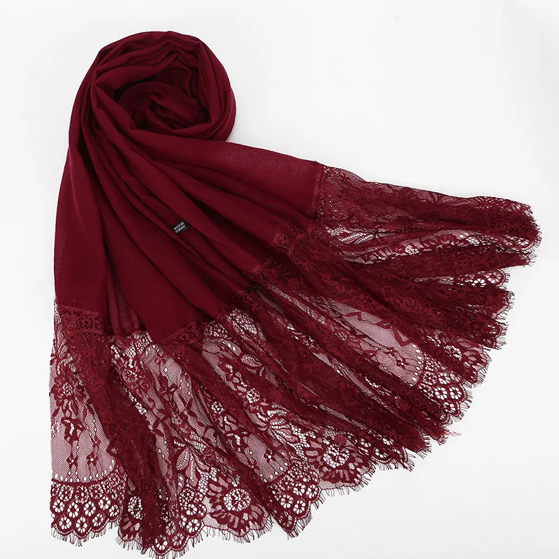 J148 8 Dark Red INDJXND кружевные длинные пляжные Шарфы Мягкий шарф шаль с цветочным рисунком дышащие шарфы мусульманский женский шарф из Пашмины Хиджаб черно-белый хит - Цвет: J148 8 Dark Red