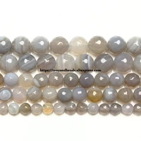 15 strand natural stone faceted grey stripes agate round beads 4 6 8 10 12mm pick size for jewelry