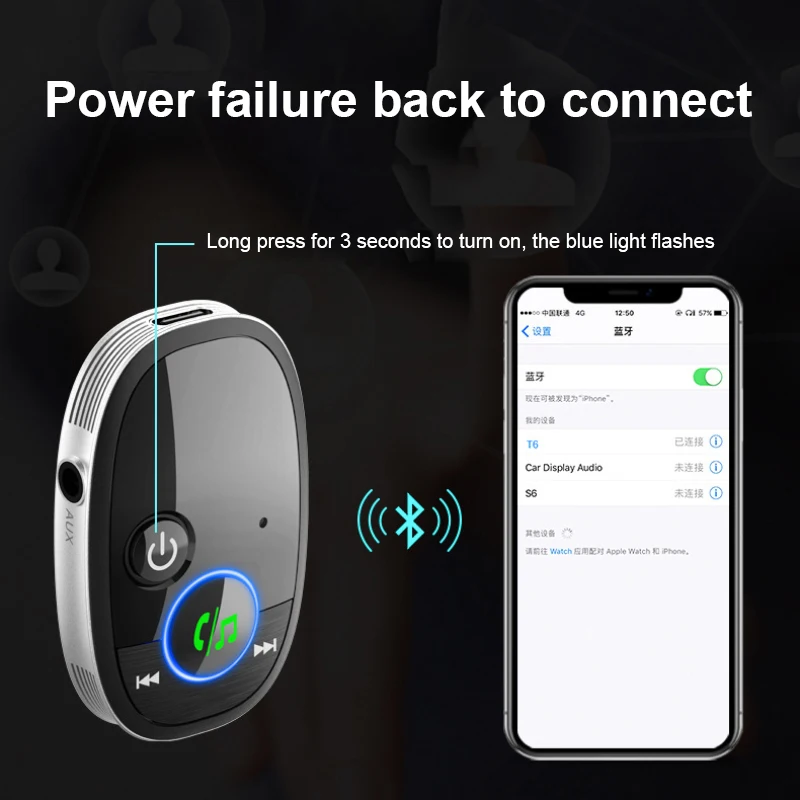 Адаптер для аудиоресивера T6 Bluetooth планшетов автомобиля с разъемом 3 5 мм