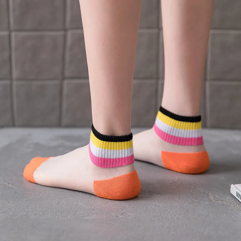 Модные прозрачные радужные короткие носки в стиле Ins женские летние тонкие до