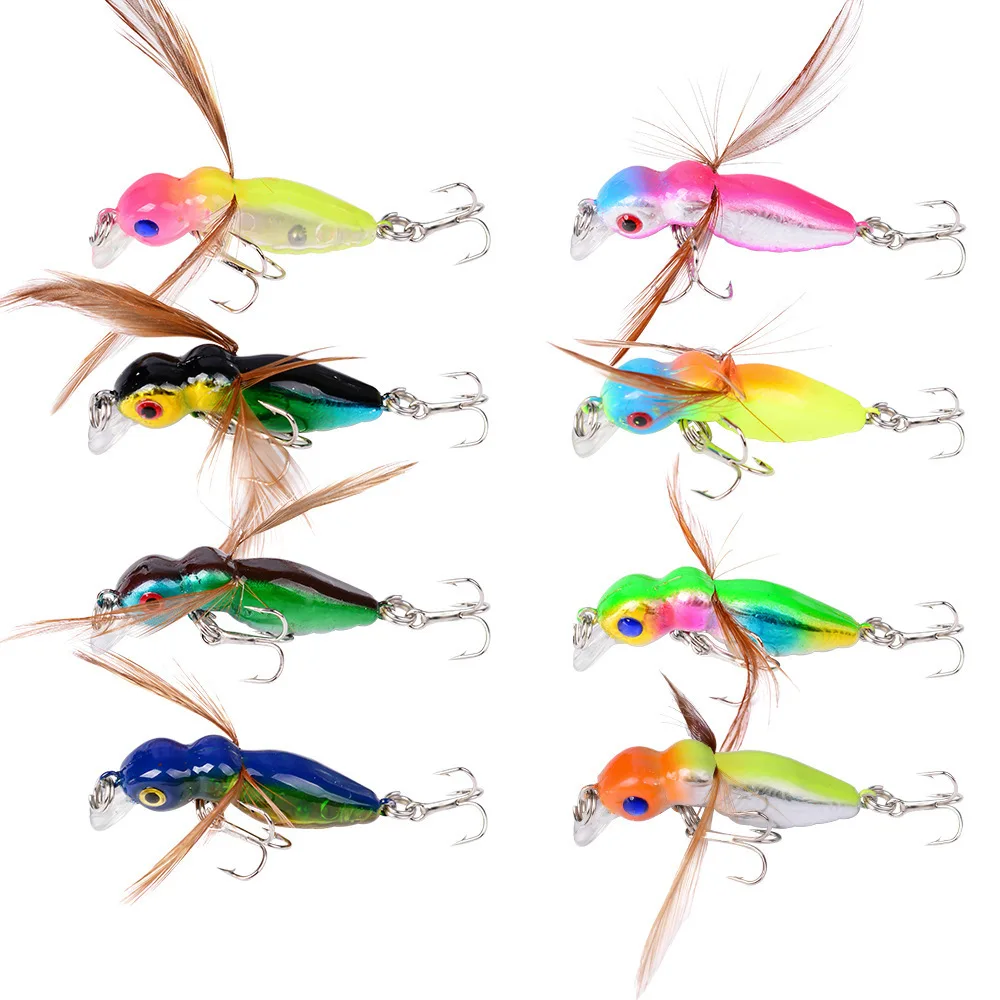 

8Pcs/lot Popper Hard Bait Small Bee Insect Fishing Lures 45mm/3.6g Cicada Wings Wobblers Fish Bait Tackle Topwater Fishing Lures