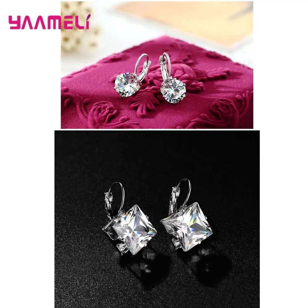 

Simple Fashion Round Square Cubic Zirconia Drop Earrings 925 Sterling Silver Statement Jewelry For Women Girl Gifts Supplies