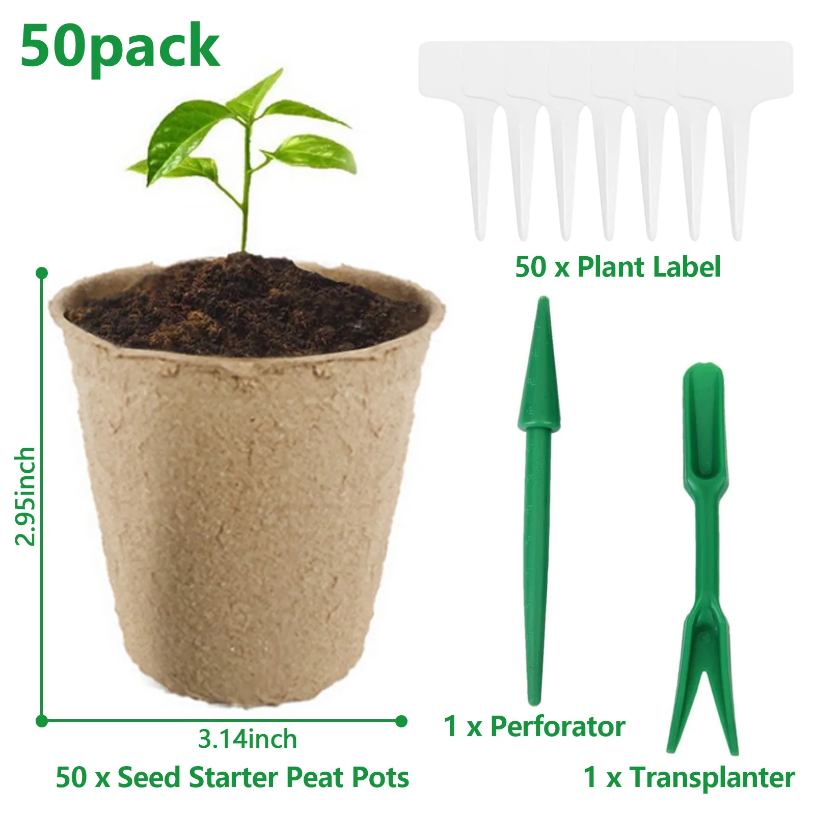 Набор торфяных горшков 50 биоразлагаемых лотков для прорастания семян с