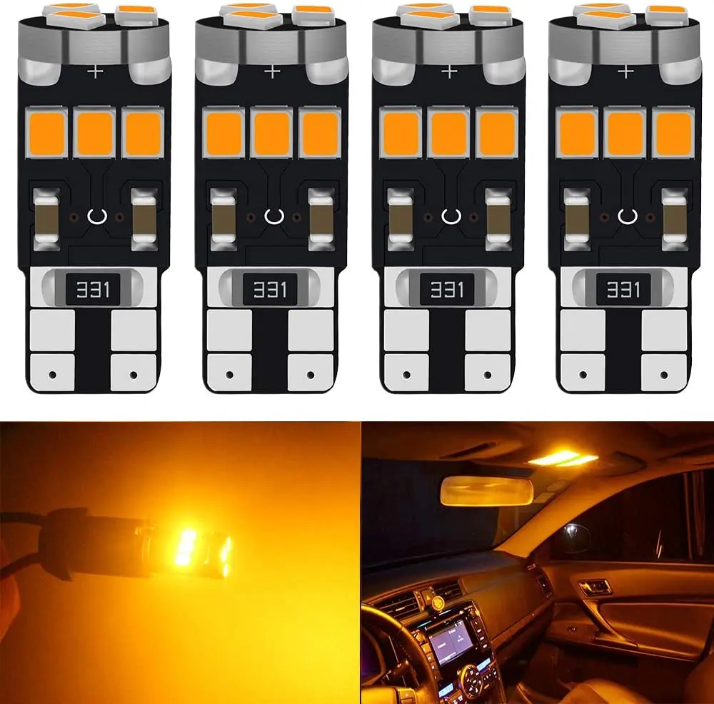

4-Pack T10 194 168 921 Amber/Yellow Canbus LED Light Car Bulb W5W 168 2825 Map Dome Courtesy License Plate Side Marker Light