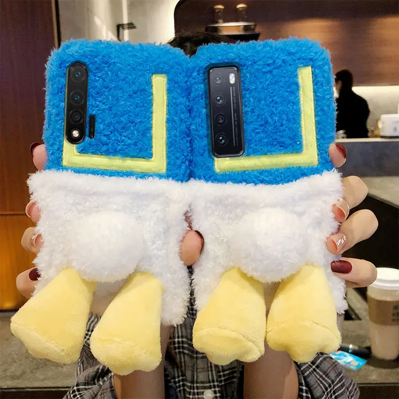 

Plush Duck Case for Xiaomi Redmi Note 9 Pro 9s 8T 8A 9A 9C Warm Hairy Shockproof 3D Cover For Xiaomi POCO X3 NFC MI Note 10 Lite