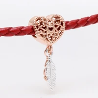 bewill genuine 925 sterling silver hollow heart two piece falling feather dream catcher charm fit original bead bracelet