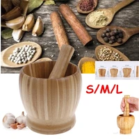 wooden mortar and pestle set garlic pugging pot herb mill crusher grinding bowl