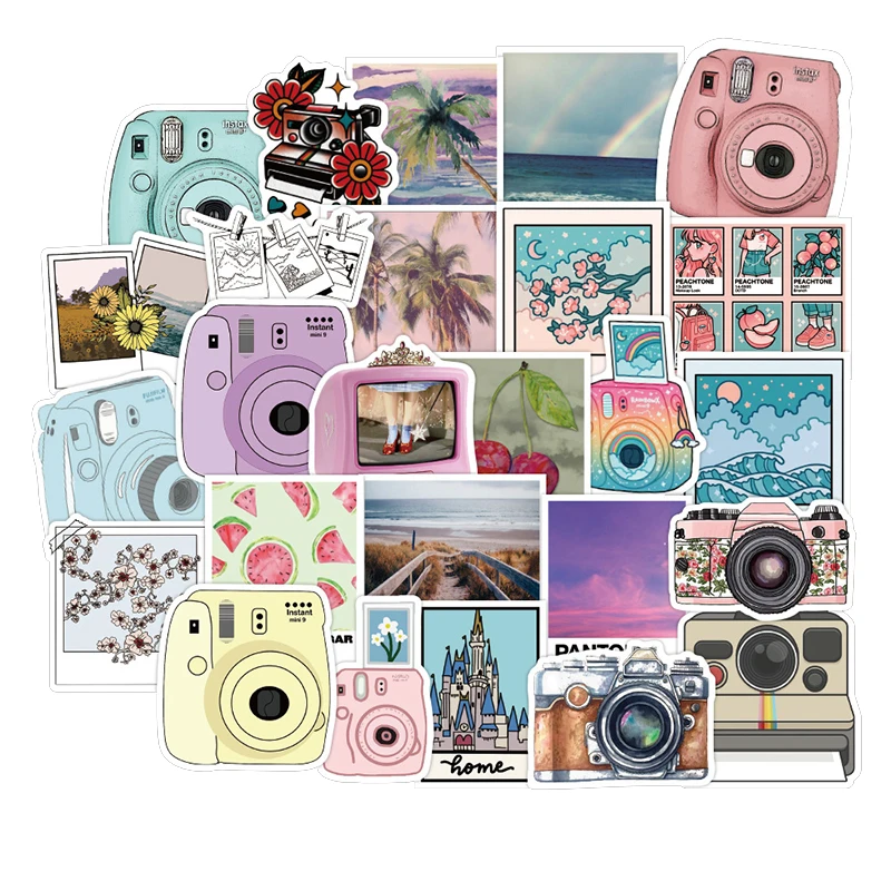 

50PCS Small Fresh Cartoon Camera Stickers Creative Waterproof Graffiti Sticker To DIY Refrigerator Laptop Luggage Fridge Decals