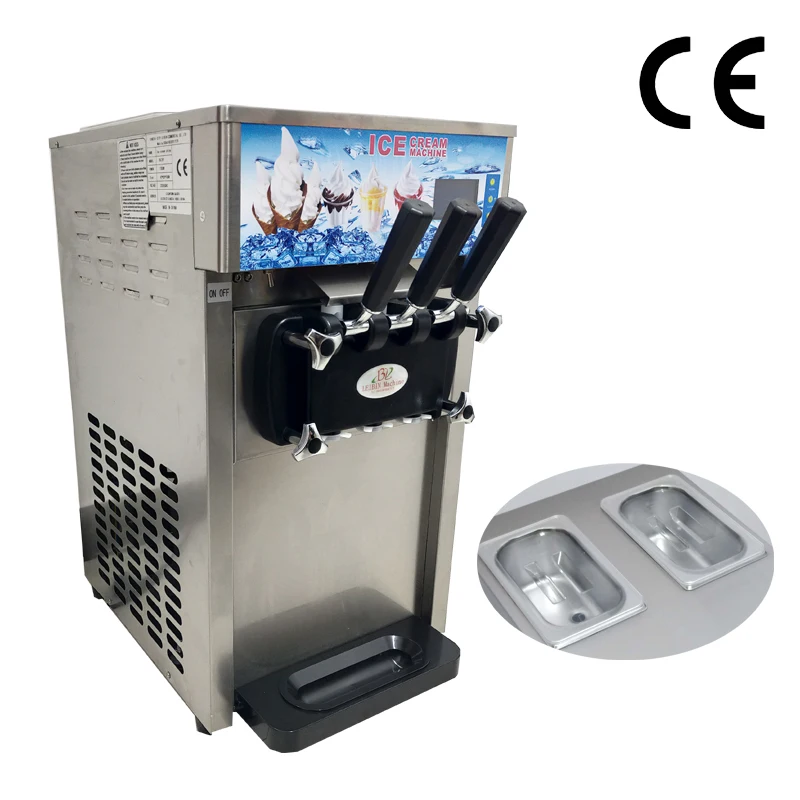 

18L / H Desktop Three-color Ice Cream Machine Commercial Ice Cream Machine Mini Automatic Cone Machine Soft Ice Cream Machine