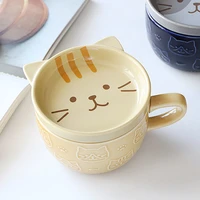 2022 new cute ceramic mug cat shiba inu panda coffee cup with lid home milk breakfast cup water cup