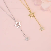silver plated cute shiny star pendant necklaces charming woman wedding cz crystal clavicular chain party birthday gift jewelry