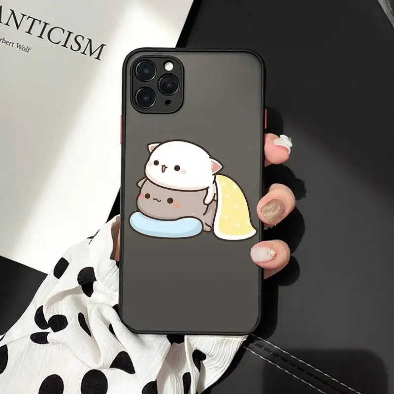 

Jemy Peach Cat Cartoon Phone Case For iphone 12 11 8 7 plus mini x xs xr pro max matte transparent cover