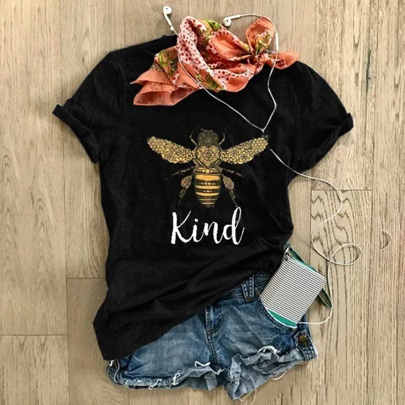 Женская футболка с коротким рукавом Kind Bee летняя повседневная принтом футболки