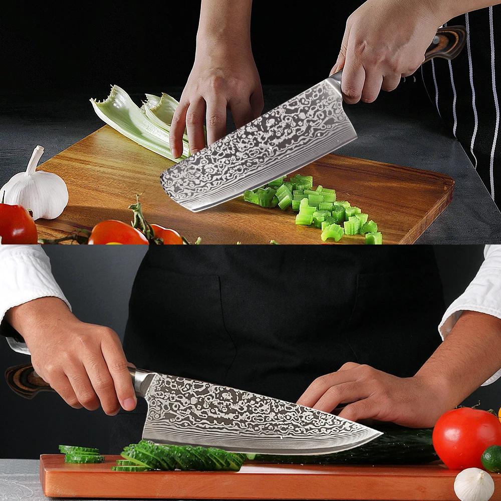 FANGZUO 5PCS Kitchen Knife Set Stainless Steel Blades Damascus Laser Chef Sets Santoku Utility Paring Cooking Tools | Дом и сад