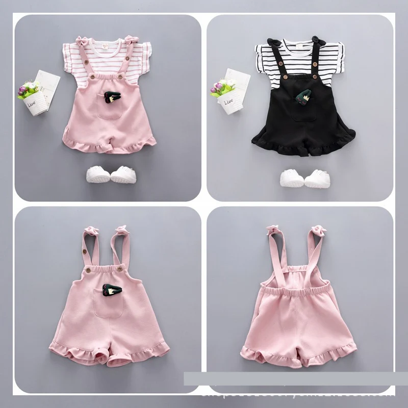 Одежда для маленьких девочек детская футболка в полоску платья с украшением из