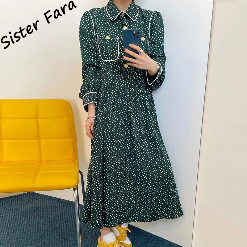 

Sister Fara Elegant Lapel Floral Dresses for Women's Spring Loose Waist Metal Buttons Pocket Dress Autumn Female Casual Dress
