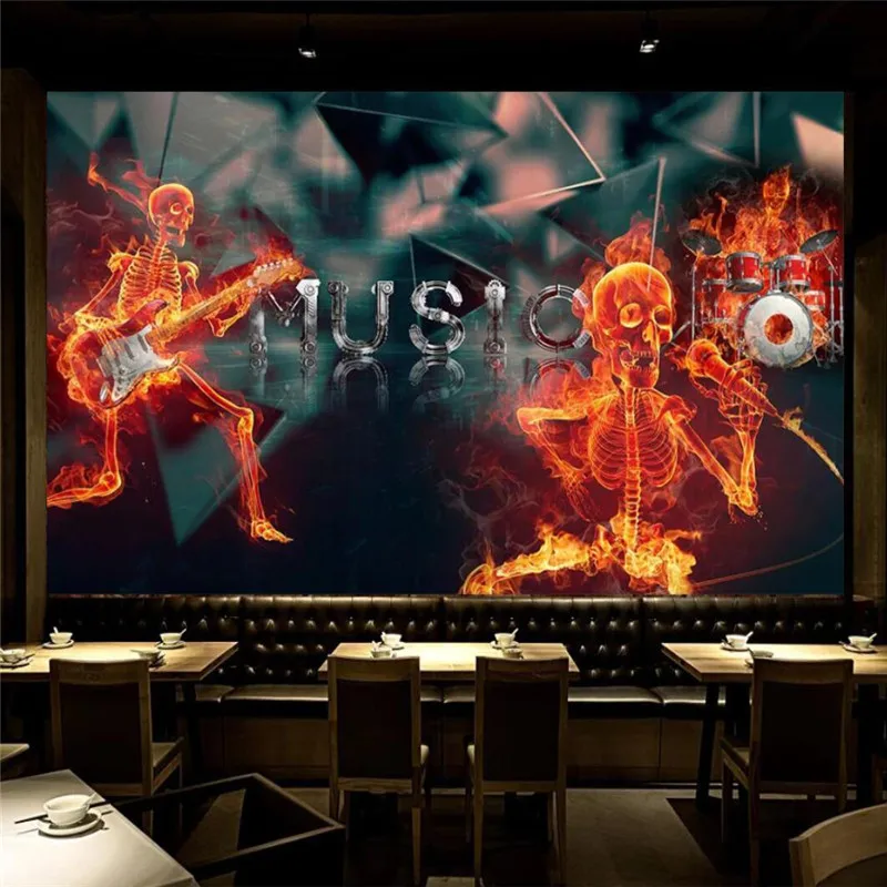 Пользовательские сумасшедшие музыкальные Поклонники пламя черепа фон роспись